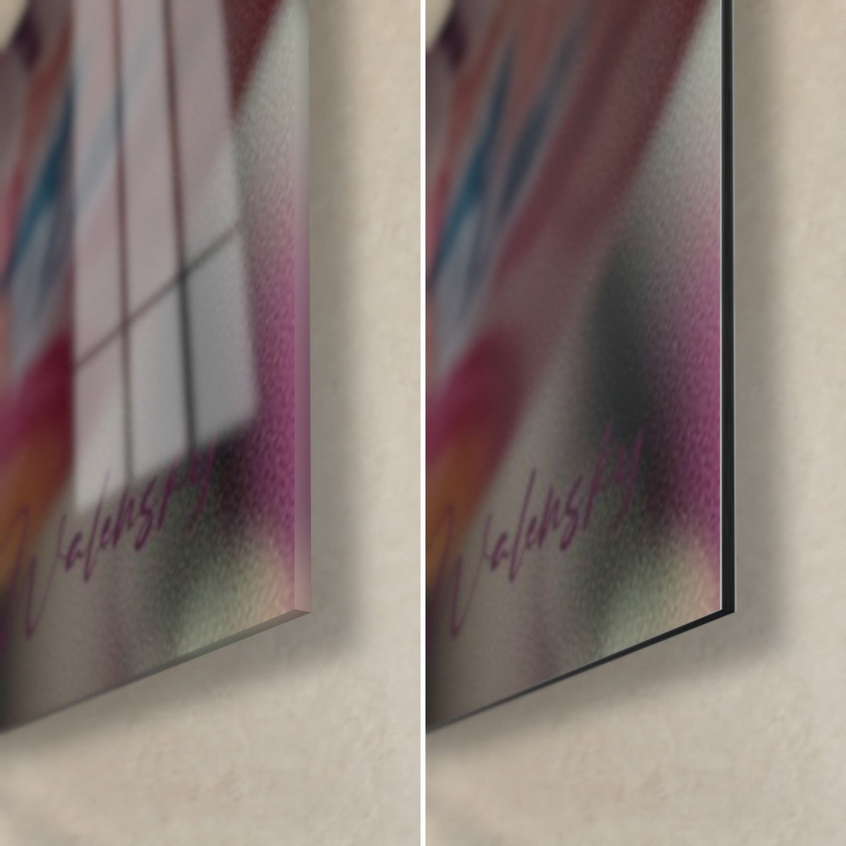 Quadro con maschera di teschio di zucchero dipinta, angolo in basso a destra: vetro acrilico lucido con riflessi e Dibond opaco, spessore 3 mm, firma rosa