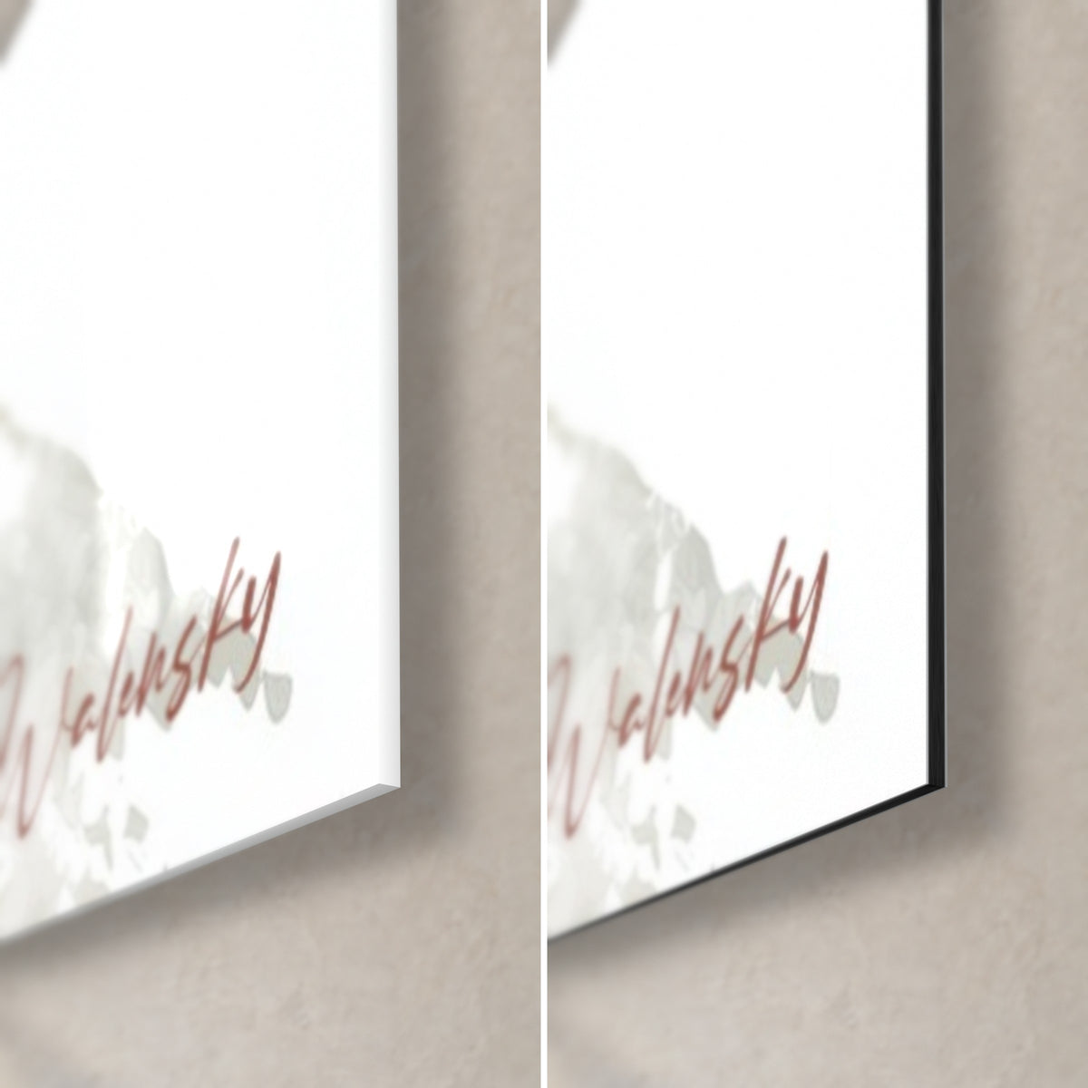 Schilderij schedelgezicht in bruin en ivoor, rechtsonder: glanzend glas links, mat zwart Dibond rechts, handtekening Walensky
