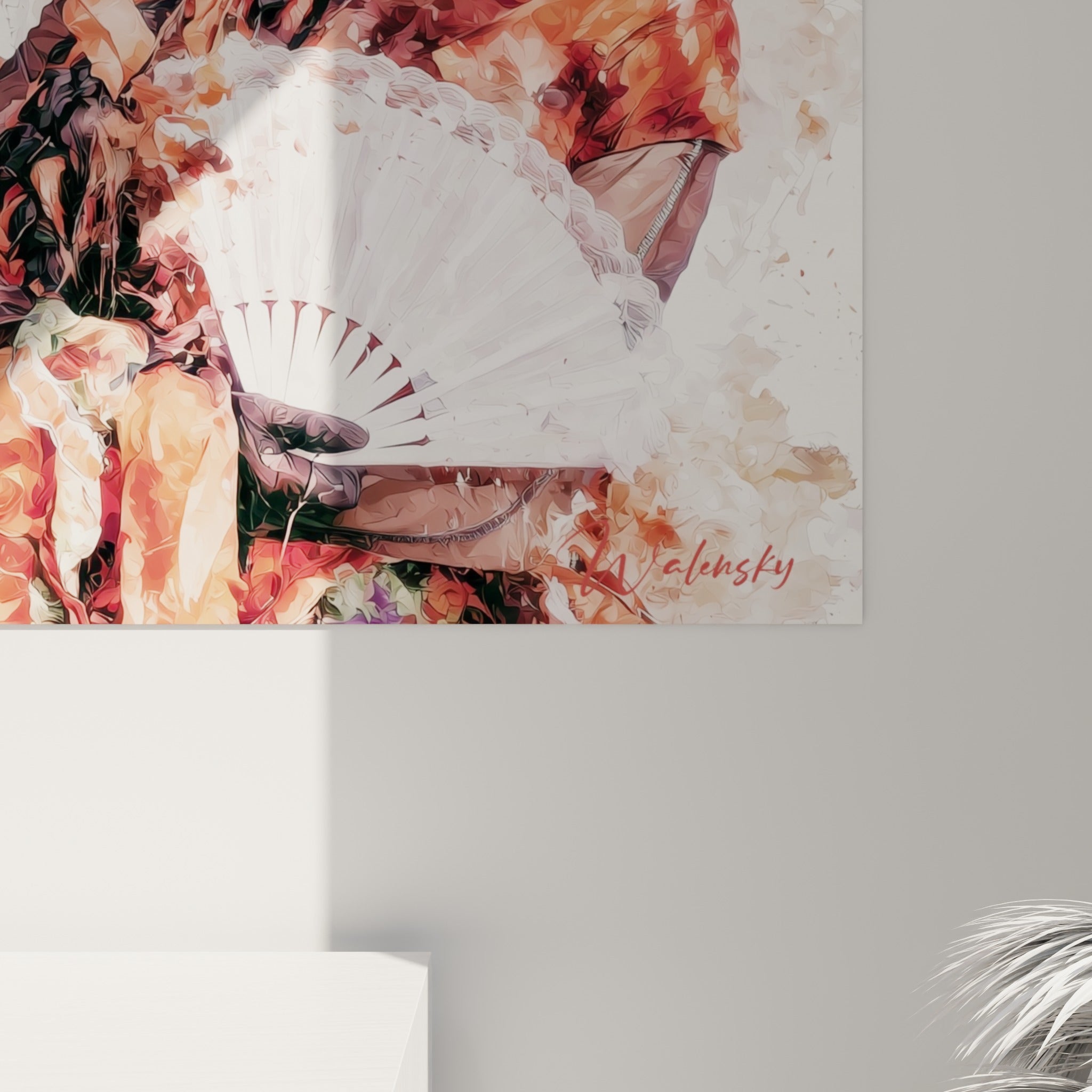 Empâtements orange et blanc se mêlent en gros plan sur ce tableau Dia de los Muertos, révélant le grain de la matière picturale