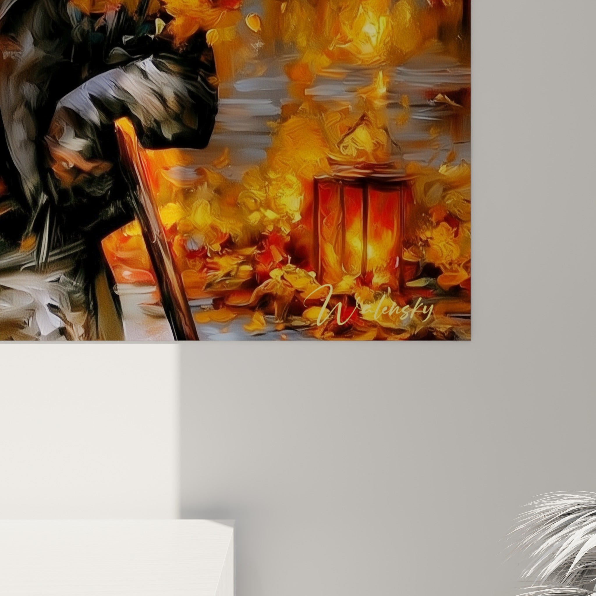 Empâtements dorés et coulures écarlates révélant la matière picturale du tableau Dia de los Muertos