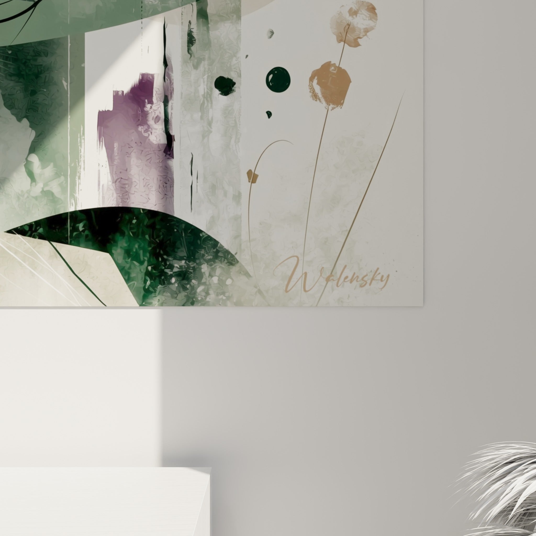 Détail du chapeau vert profond et des éclaboussures ocre sur ce tableau Dia de los Muertos