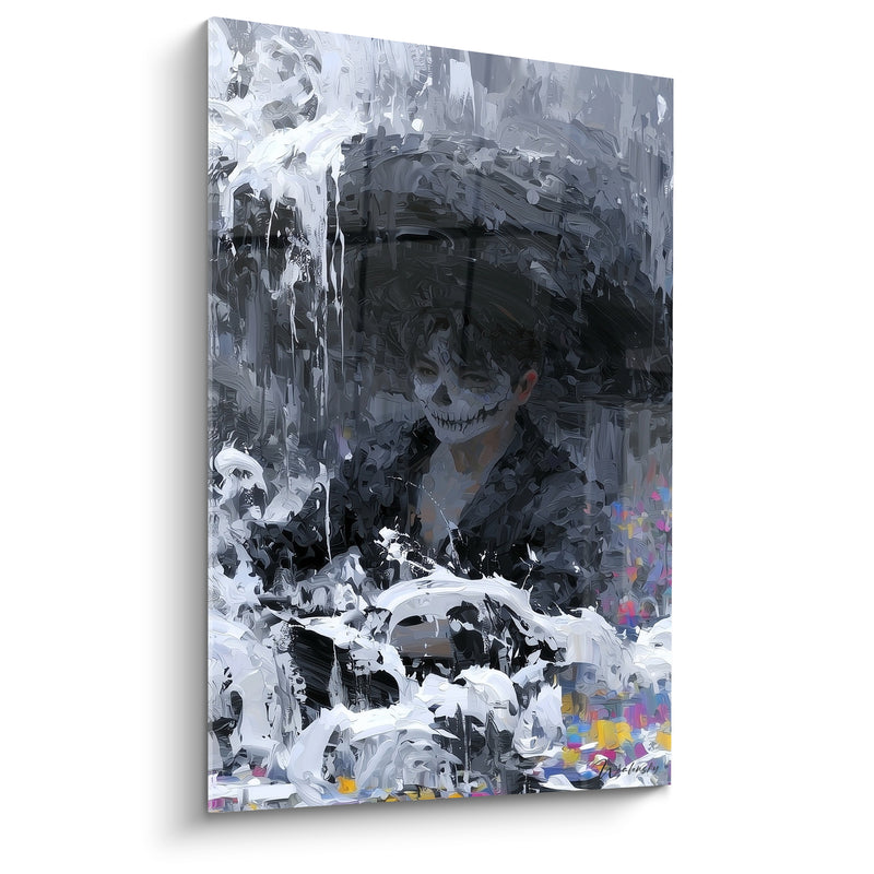 Tableau Visage maquillé en crâne sous chapeau noir - Esprit veillant - Edition Dia de los Muertos