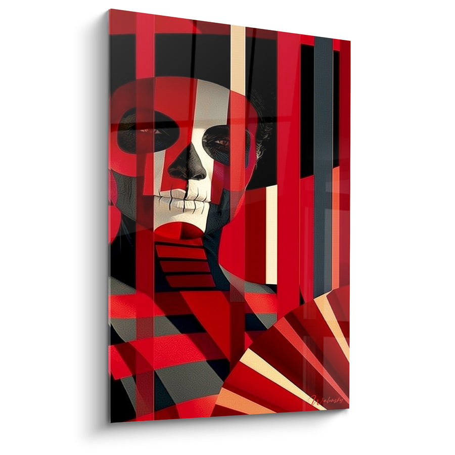 Tableau Visage peint rouge et noir en bandes verticales - Rituel fragmenté - Edition Dia de los Muertos