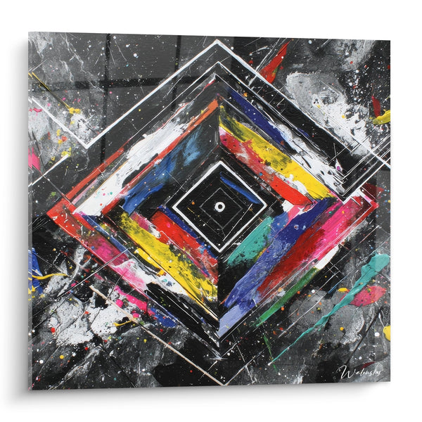 Tavolo a diamanti concentrici multicolori - Esplosione geometrica - Edizione geometrica astratta