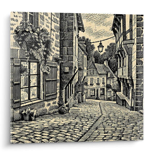 Painting Cobblestone Alley with Half-Timbered Houses - Alley of Yesteryear - Dinan Brittany France Edition