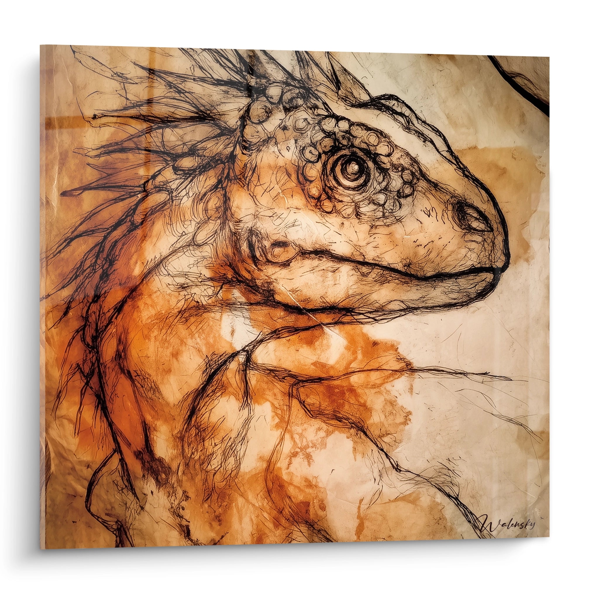 Tableau mural dinosaure préhistorique esquisse iguanodon art paléontologique décoration
