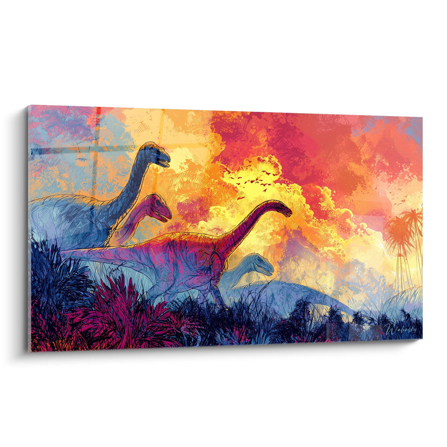 Tableau Sauropodes Coucher de Soleil - Géants Colorés - édition Dinosaure