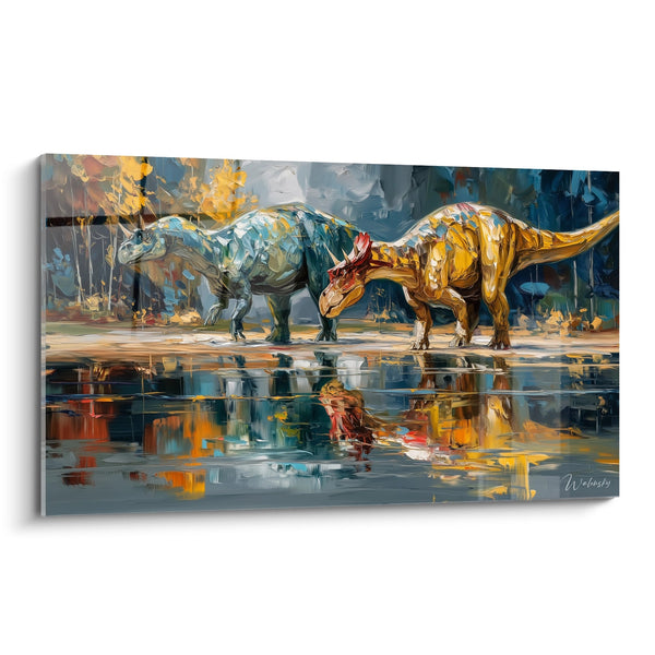 Dinosaurier-Gemälde am Wasser - Prähistorische Spiegelungen - Dinosaurier-Edition