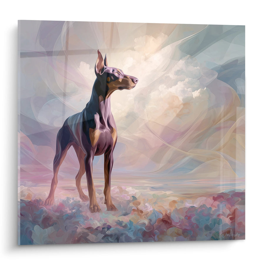 Tableau Doberman Majestueux dans Nuages Cristallins - Élégance Éthérée - Edition Doberman