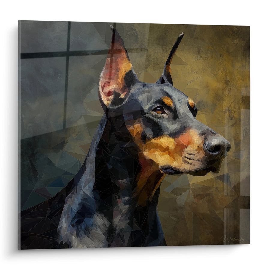 Tableau Doberman Polygonal aux Tons Chauds - Portrait Géométrique - Edition Doberman