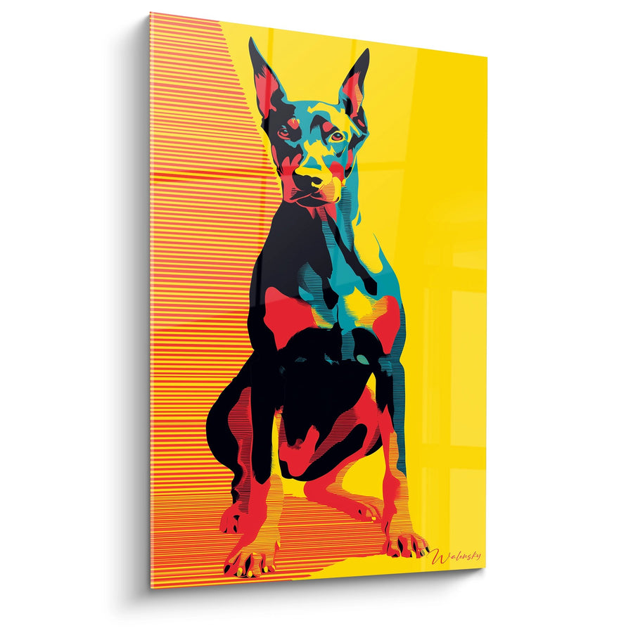 Tableau Chien Doberman Coloré Pop Art Géométrique - Portrait Canin Multicolore - Edition Doberman