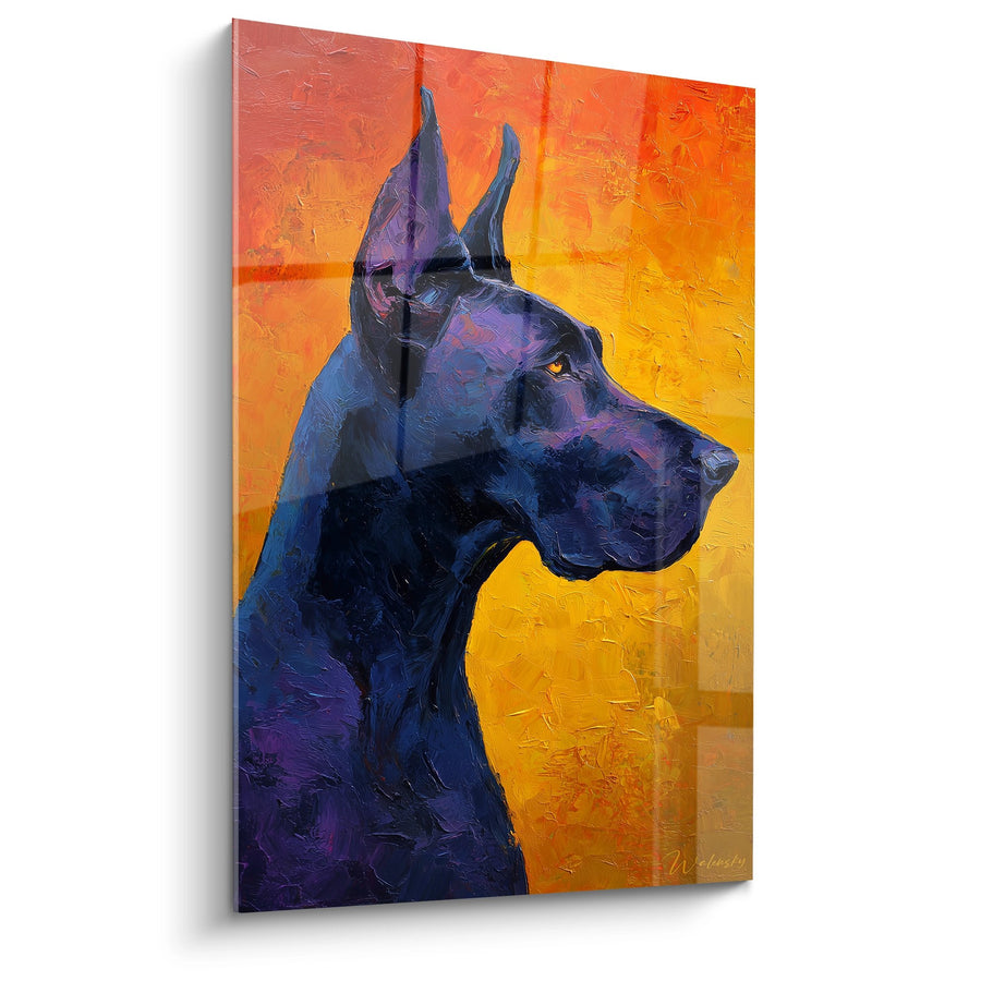 Tableau Dogue Allemand Bleu sur Fond Orange - Portrait Expressif - Edition Dogue Allemand