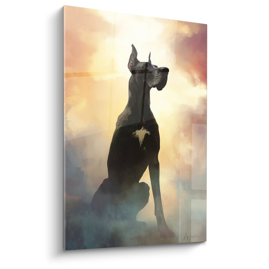 Tableau Dogue Allemand Noir Silhouette Nuages Dorés - Majesté Céleste - Edition Dogue Allemand