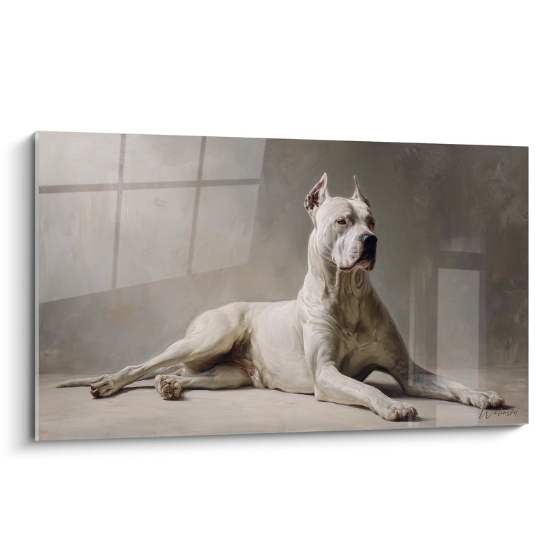 Quadro Dogo Argentino Bianco Sdraiato in Interno Luminoso - Eleganza Canina - Edizione Dogo Argentino