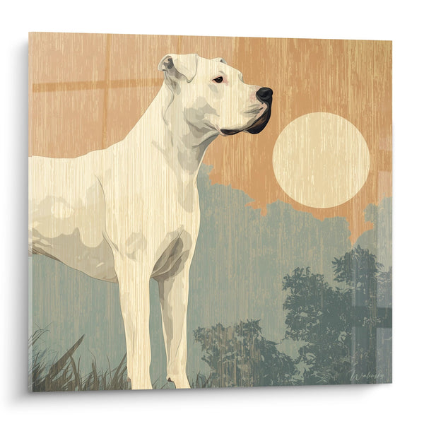 Cuadro Dogo Blanco en Paisaje Dorado al Atardecer - Serenidad Canina - Edición Dogo Argentino