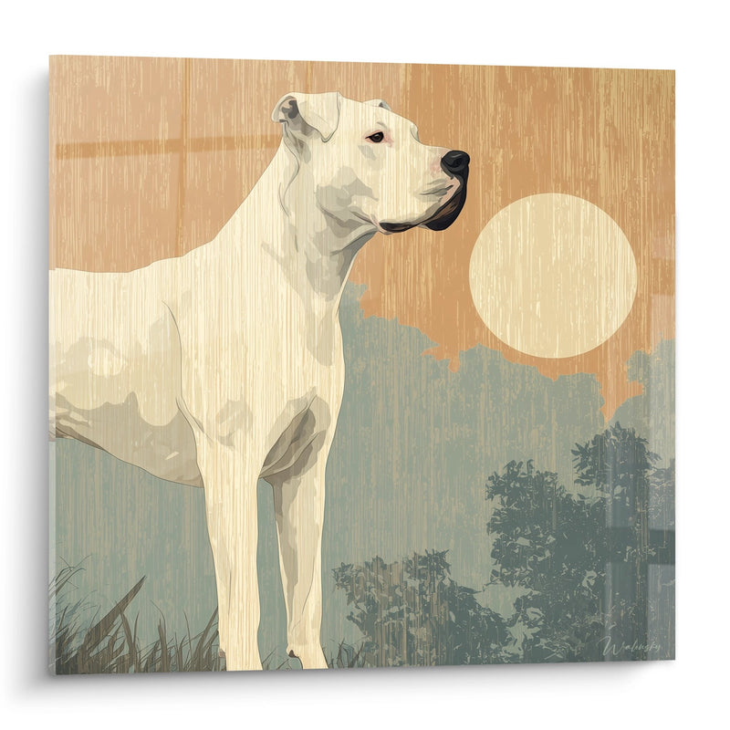Quadro Cane Bianco in Paesaggio Dorato al Tramonto - Serenità Canina - Edizione Dogo Argentino