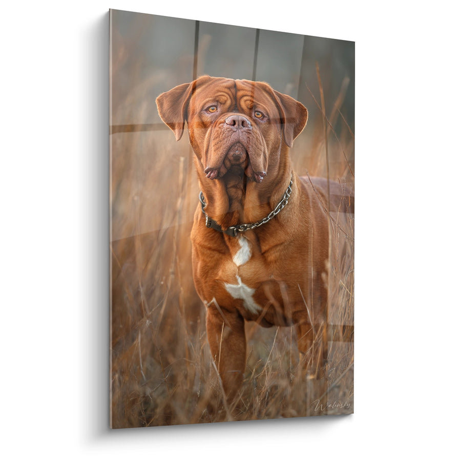 Tableau Dogue de Bordeaux Fauve dans les Herbes Dorées - Portrait Naturel - Edition Dogue de Bordeaux