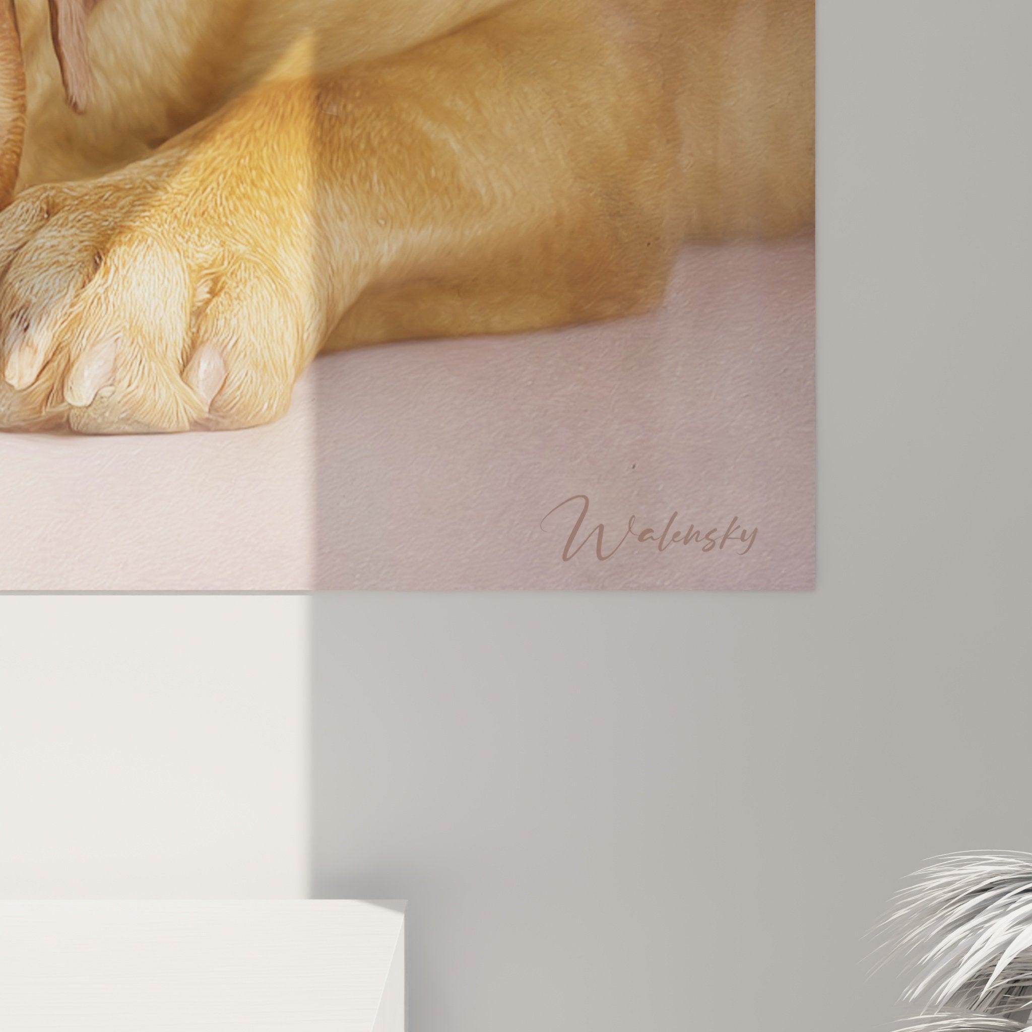 Vue d'ensemble du tableau Dogue de Bordeaux dans salon contemporain, harmonie des couleurs chaudes et froides