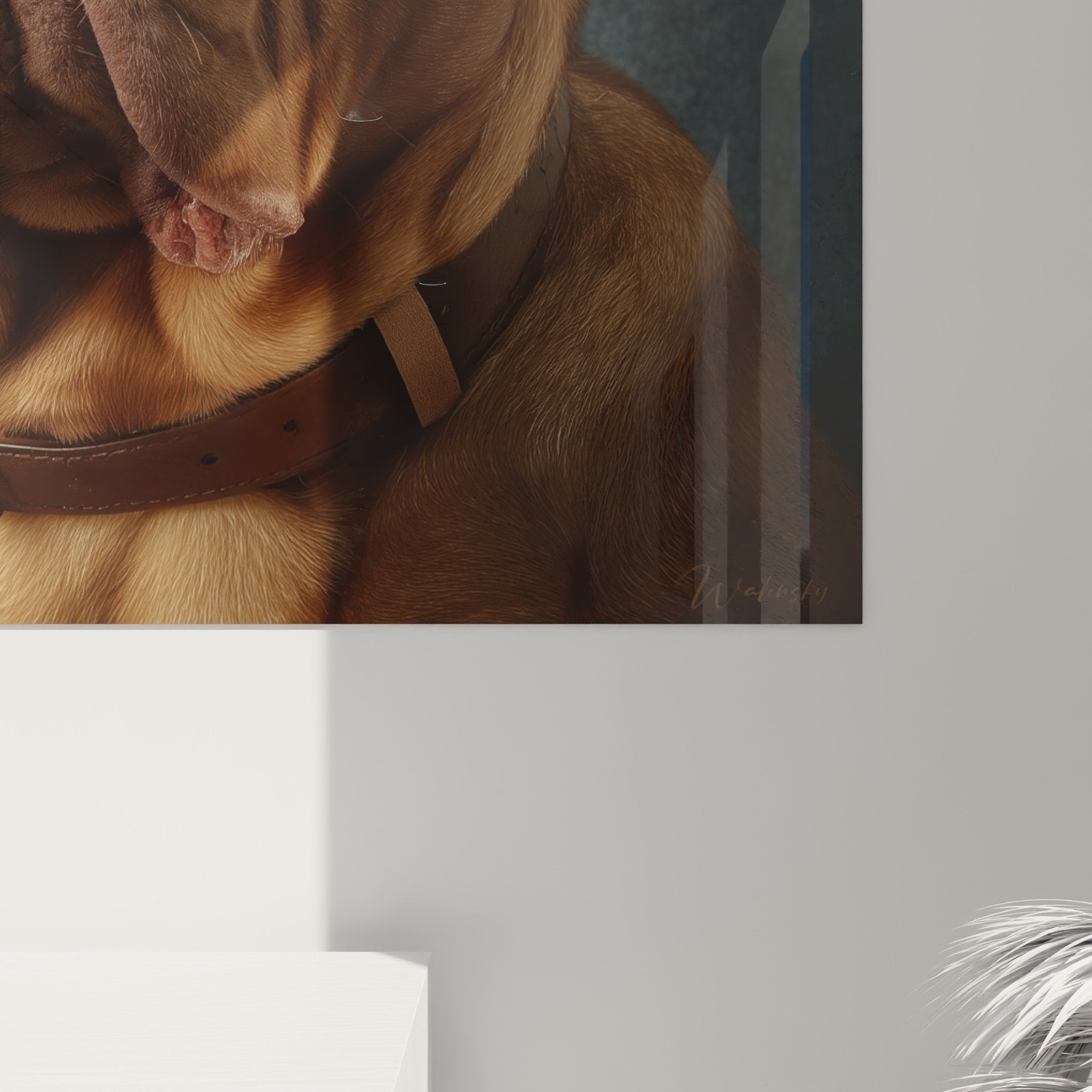 Gesamtansicht Bordeaux-Doggen-Gemälde rotbraunes Porträt Tierkunst Inneneinrichtung zeitgenössischer Stil