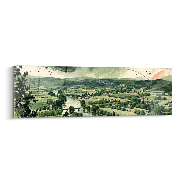 Tableau Vallée verte au pont de pierre - Panorama tranquille - Edition Dordogne Nouvelle-Aquitaine France
