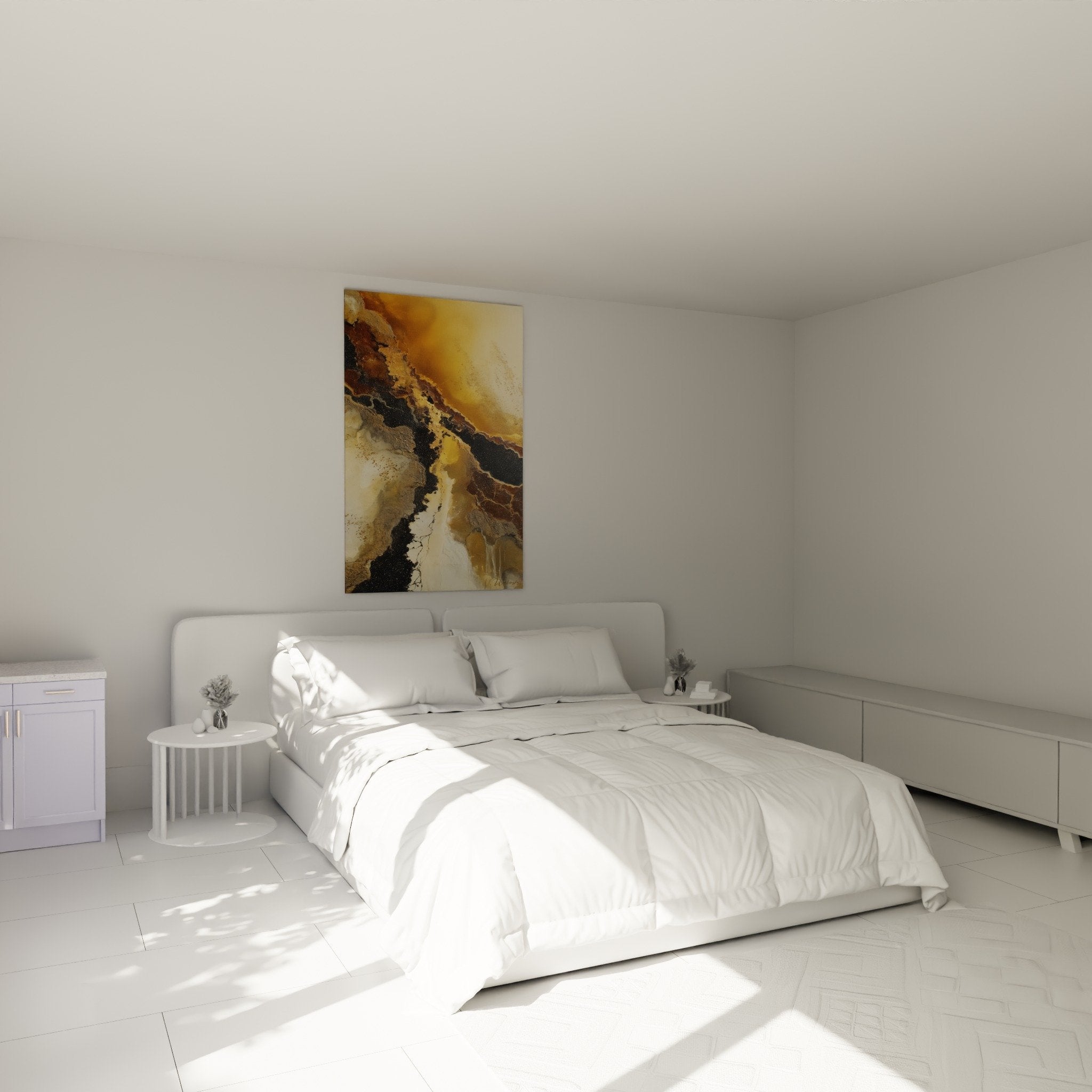 Abstract golden black wall art bedroom decoration feng shui earth center warm ambiance