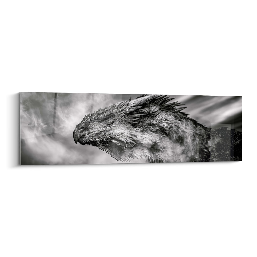 Tableau Tête grise et noire au bec crochu recourbé - Paupières closes - Edition Dragon