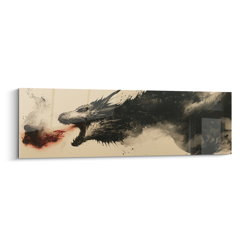 Tableau Dragon anthracite crachant un souffle rouge - Souffle de colère - Edition Dragon