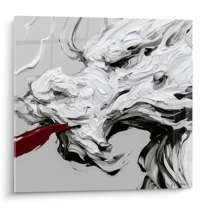 Tableau Tête blanche et noire à langue écarlate - Empâtement en relief - Edition Dragon