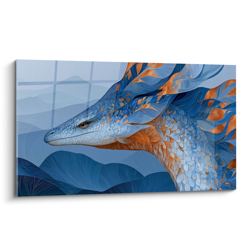 Tableau Dragon bleu et cuivre aux écailles ondulantes - Veille ancestrale - Edition Dragon