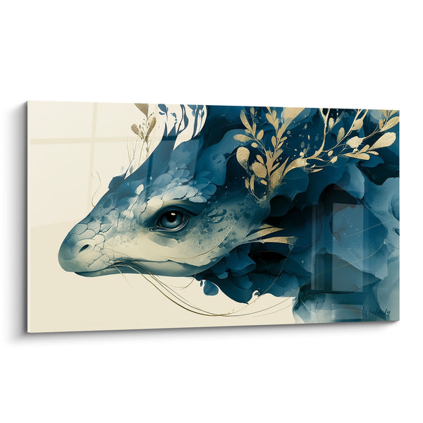 Dipinto Drago blu navy con fogliame dorato - Risveglio leggendario - Edizione Dragon