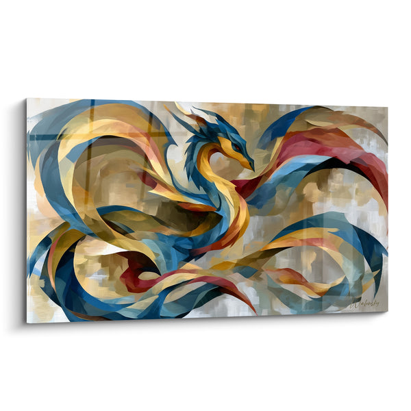 Dipinto Drago serpentino blu e dorato - Volo mitico - Edizione Dragon