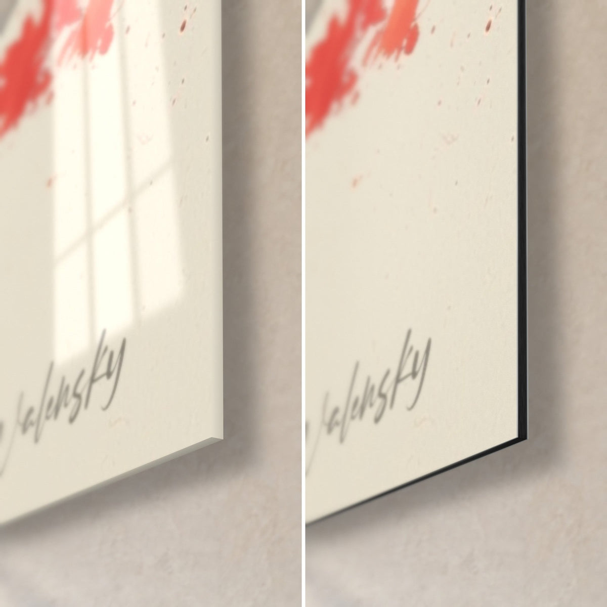 Gemälde schwarz-roter Drache, unten rechts von Walensky signiert, glänzendes Acrylglas und mattes Dibond, 3 mm Kante