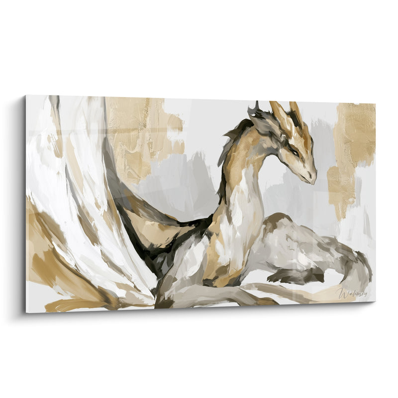 Tableau Dragon doré aile déployée assis - Repos du gardien - Edition Dragon