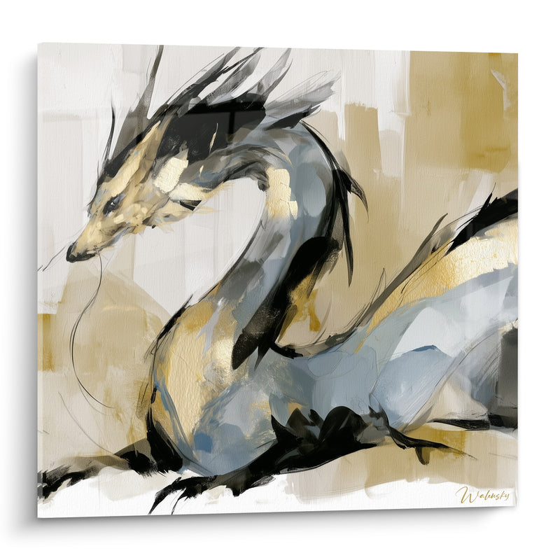 Tableau Dragon doré au corps sinueux - Éveil mythique - Edition Dragon