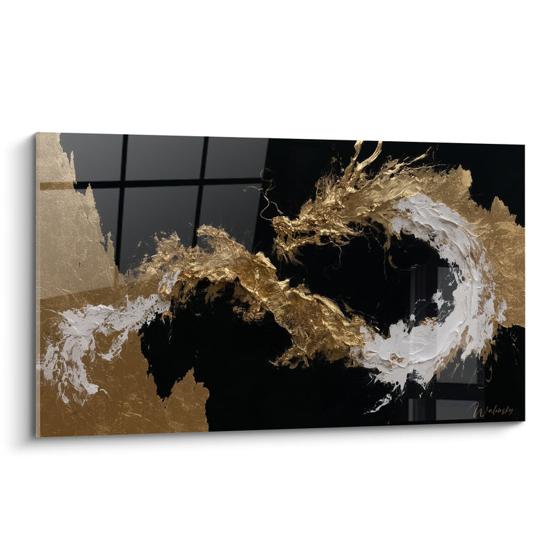 Tableau Tête dorée et blanche sur fond noir - Empâtements en relief texturé - Edition Dragon