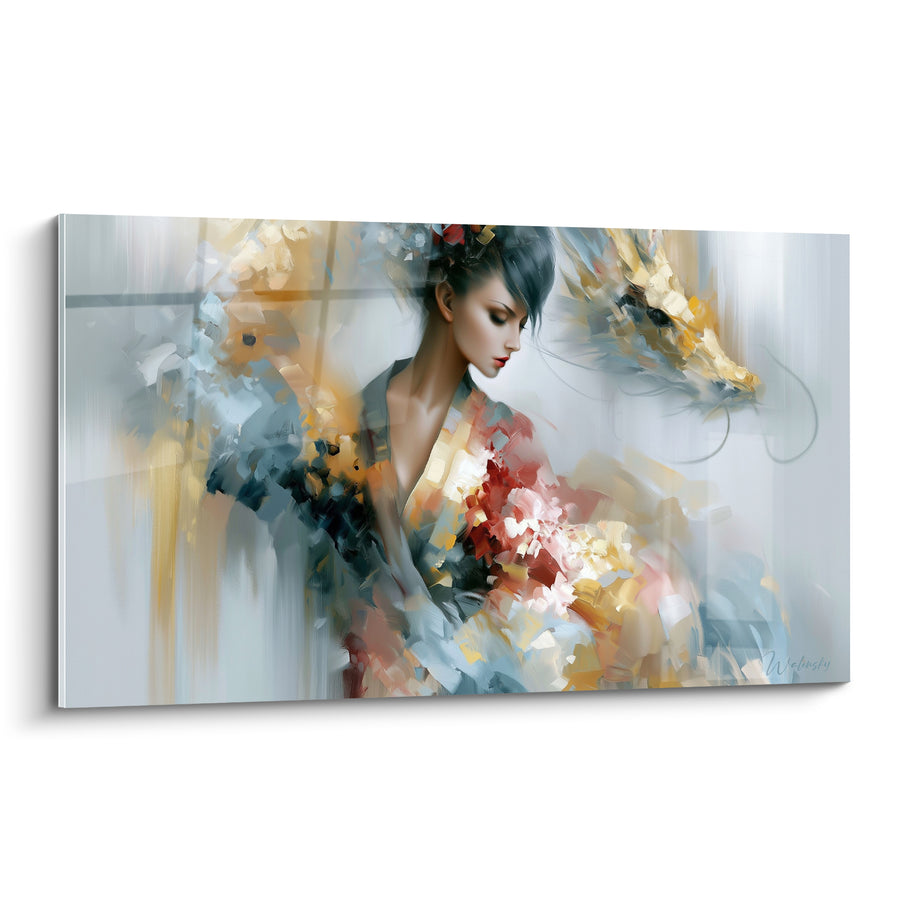 Tableau Femme au kimono doré et gris - Veille silencieuse - Edition Dragon