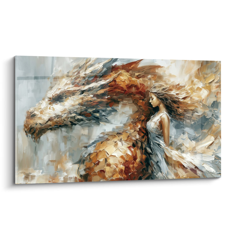 Tableau Femme fusionnée à un dragon doré - Fusion des âmes - Edition Dragon