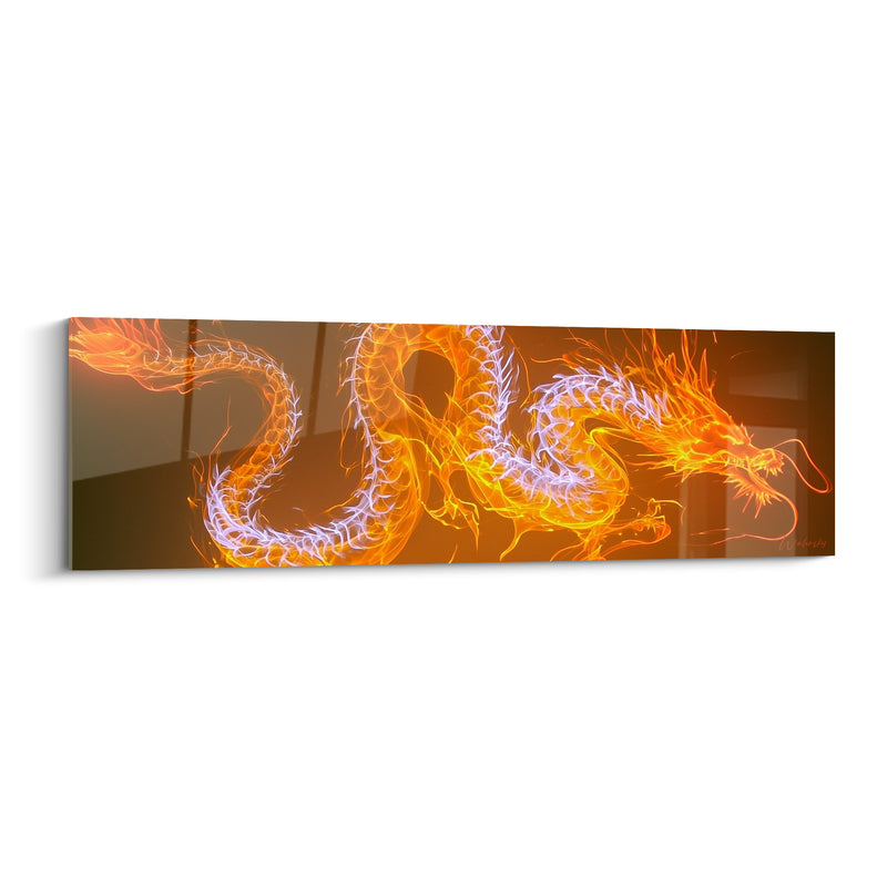 Tableau Corps sinueux orange et blanc à l'échine incandescente - Silhouette lumineuse effilée - Edition Dragon