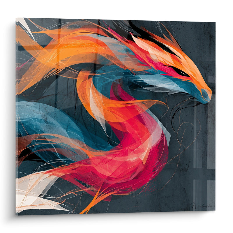 Tableau Dragon fait de traînées oranges et fuchsia - Souffle ardent - Edition Dragon