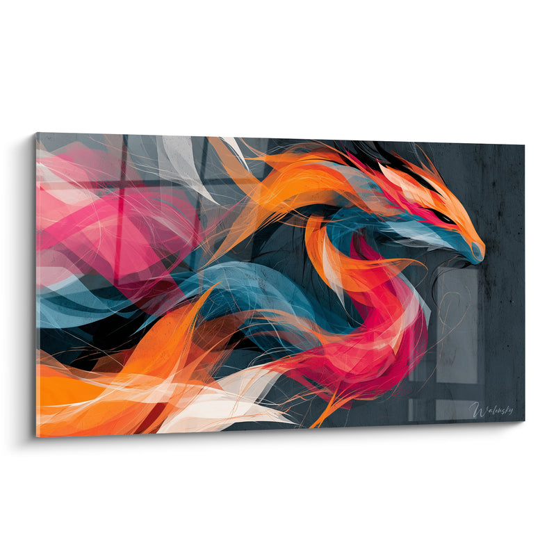 Tableau Dragon fumée orange et rose sur fond anthracite - Naissance élémentaire - Edition Dragon
