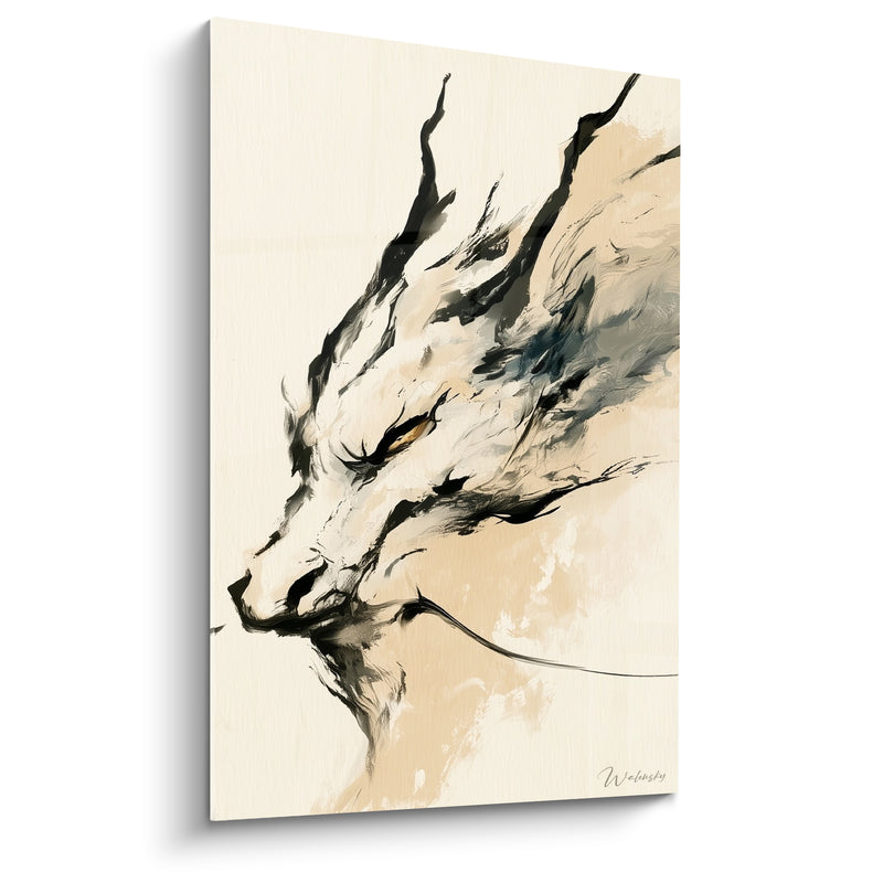 Tableau Dragon ivoire aux traits noirs encrés - Souffle millénaire - Edition Dragon
