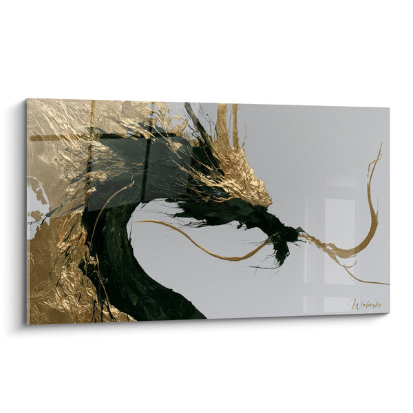 Dipinto Testa nera e dorata con lunghe e sottili baffi - Sfondo grigio chiaro - Edizione Dragon