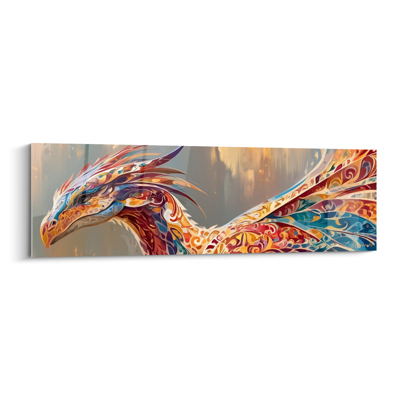 Tableau Dragon oriental aux écailles ocre et turquoise - Créature céleste - Edition Dragon