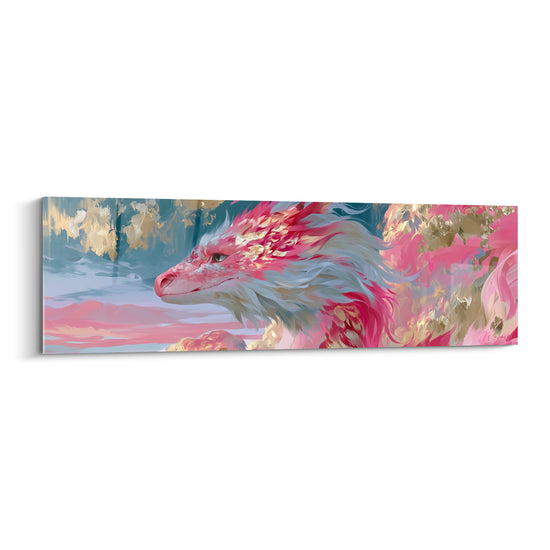 Cuadro Cabeza rosa y azul pastel con melena dorada - Perfil entre nubes - Edición Dragón