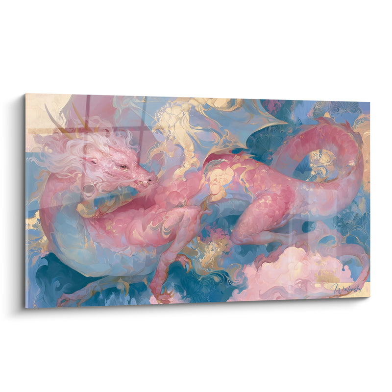 Tableau Dragon rose et bleu serpentant - Songe céleste - Edition Dragon