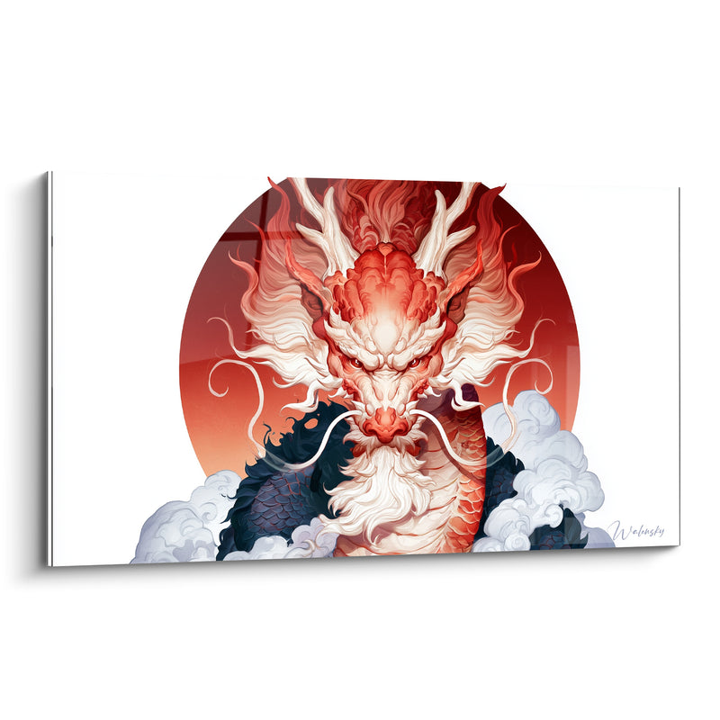 Tableau Dragon rouge et blanc face au soleil - Éveil impérial - Edition Dragon