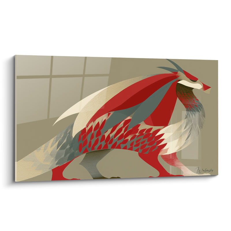 Tableau Dragon rouge et gris aux ailes déployées - Souffle avant l'envol - Edition Dragon