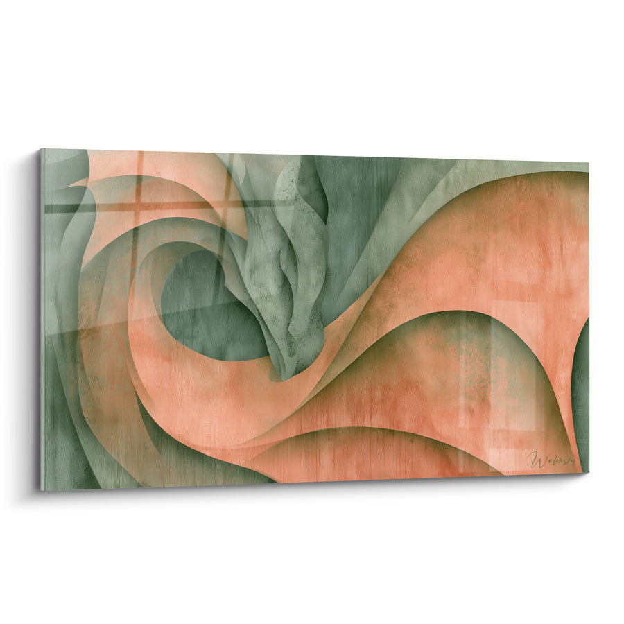 Tableau Vagues concentriques terracotta et vert sauge - Spirale apaisante - Edition Dragon