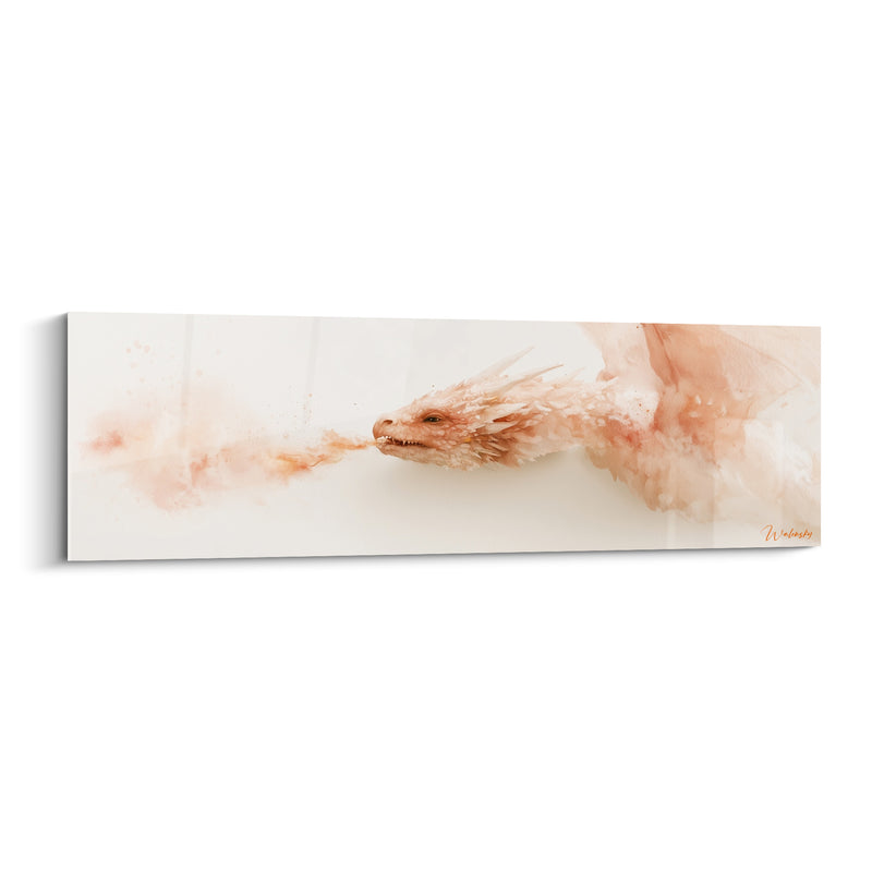 Tableau Tête beige et rose crachant un souffle - Aile translucide déployée - Edition Dragon