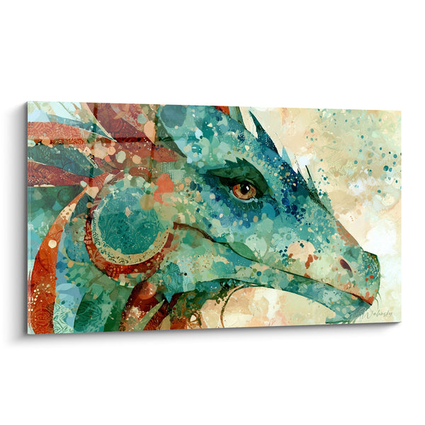 Dipinto Drago Turchese con Squame Terracotta - Risveglio Ancestrale - Edizione Dragon